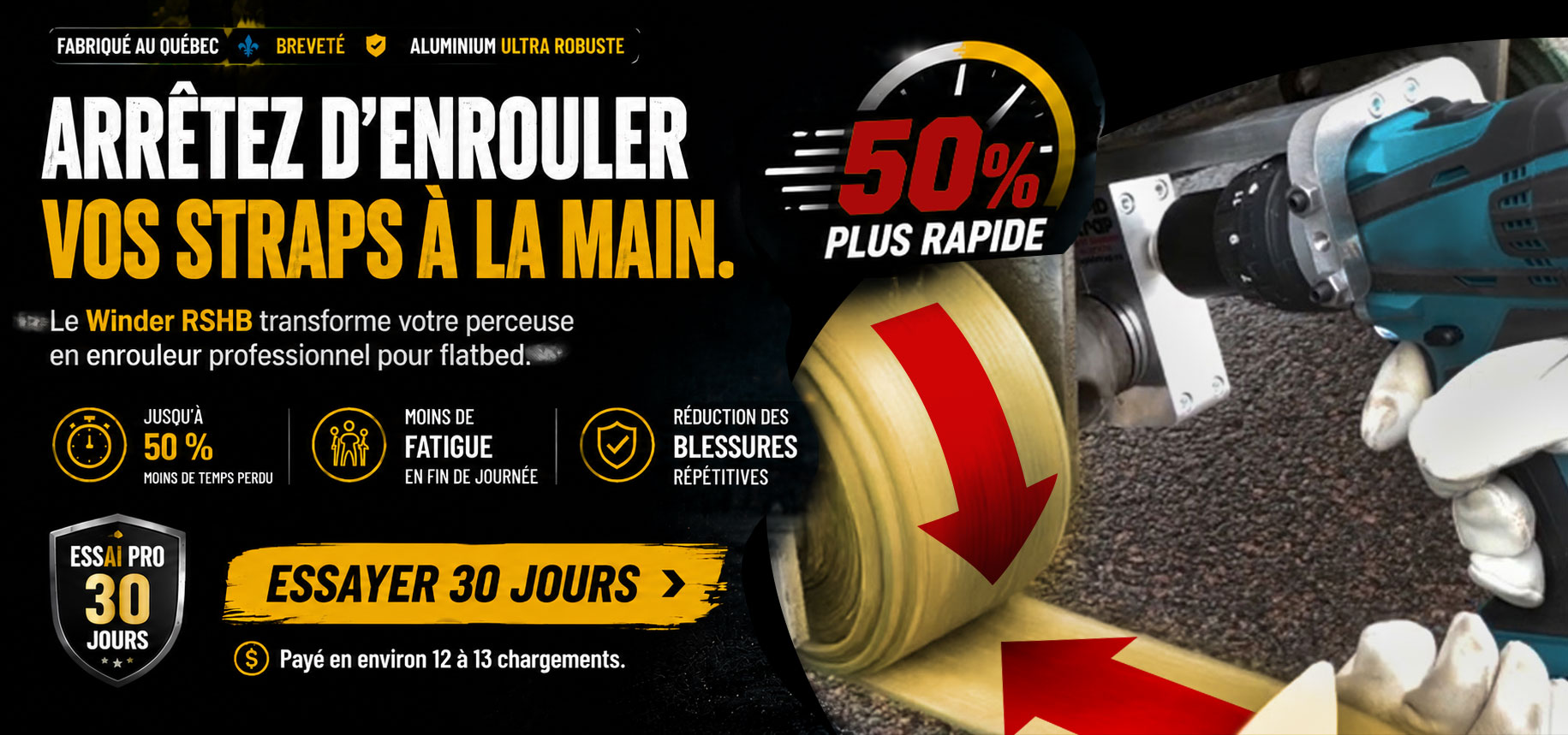 winder rshb pour rouler mécaniquement vos straps de flatbed